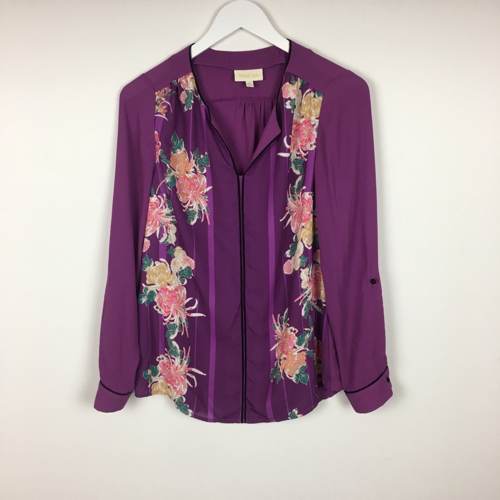Modcloth Purple Floral Button-Front Blouse